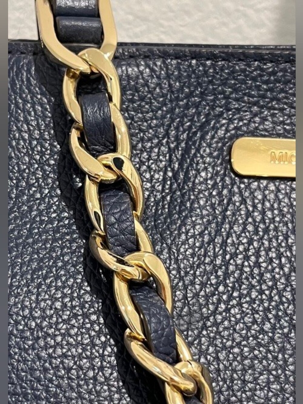 Michael Kors Navy Pebbled Leather Large Harper Tote W/Goldtone Trim New With Tag - Picture 12 of 16